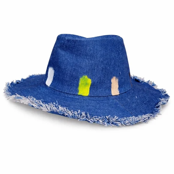 Denim‎ Casual Boho Vibe cowboy frayed hat NWT - Picture 3 of 9